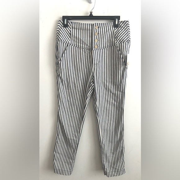 Free People Pants Womens 8 Frankie High Rise Cropped Button Fly Striped Nautical - Picture 2 of 7